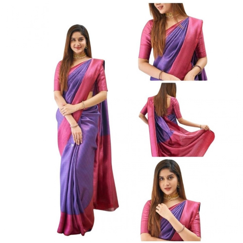Women's Soft Lichi Silk Printed Saree with Blouse – Purple