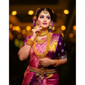 Women's Soft Lichi Silk Printed Saree with Blouse – Pink