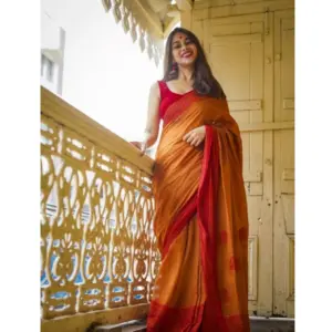 Women's Soft Lilan Printed Saree with Blouse – Mustard