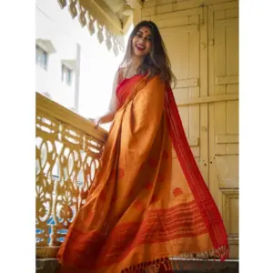Women's Soft Lilan Printed Saree with Blouse – Mustard