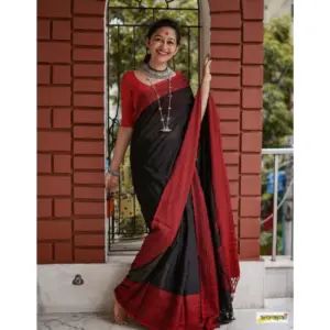 Women's Soft Lilan Printed Saree with Blouse – Black