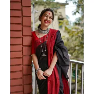 Women's Soft Lilan Printed Saree with Blouse – Black
