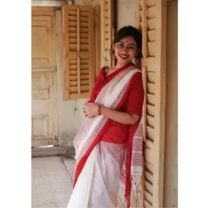 Women's Soft Lilan Printed Saree with Blouse – White