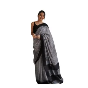 Women's Soft Lilan Printed Saree with Blouse – Black