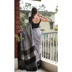 Women's Soft Lilan Printed Saree with Blouse – Black