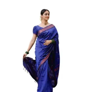 Women's Soft Lichi Silk Printed Saree with Blouse – Blue