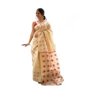 Women's Soft Lilan Printed Saree with Blouse – Cream