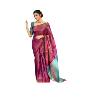Women's Soft Lichi Silk Printed Saree with Blouse – Purple