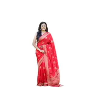 Women's Soft Lichi Silk Printed Saree with Blouse – Red