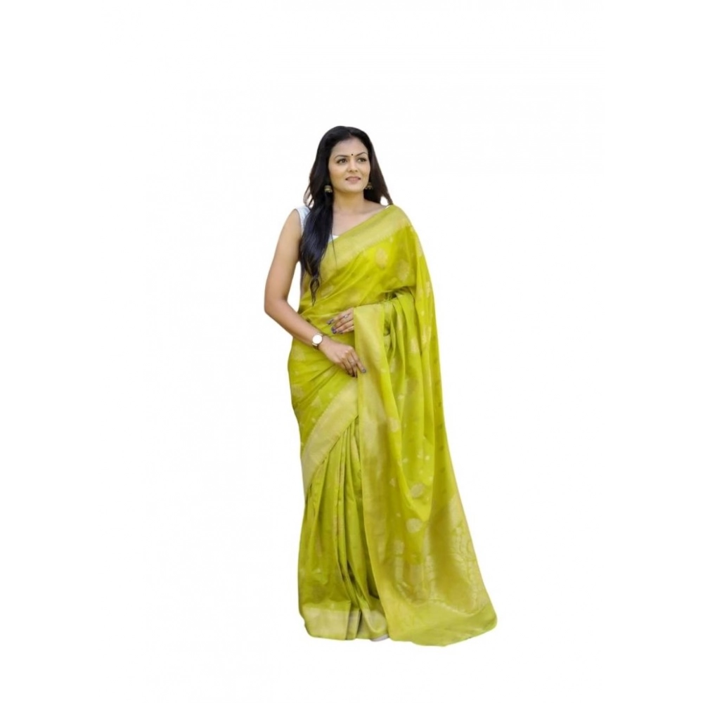 Women's Soft Lichi Silk Printed Saree with Blouse – Green