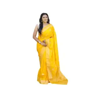 Women's Soft Lichi Silk Printed Saree with Blouse – Yellow