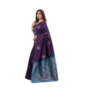 Women's Soft Lichi Silk Printed Saree with Blouse – Blue