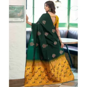 Women's Soft Lichi Silk Printed Saree with Blouse – Green