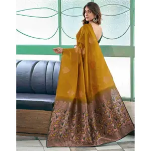 Women's Soft Lichi Silk Printed Saree with Blouse – Mustard