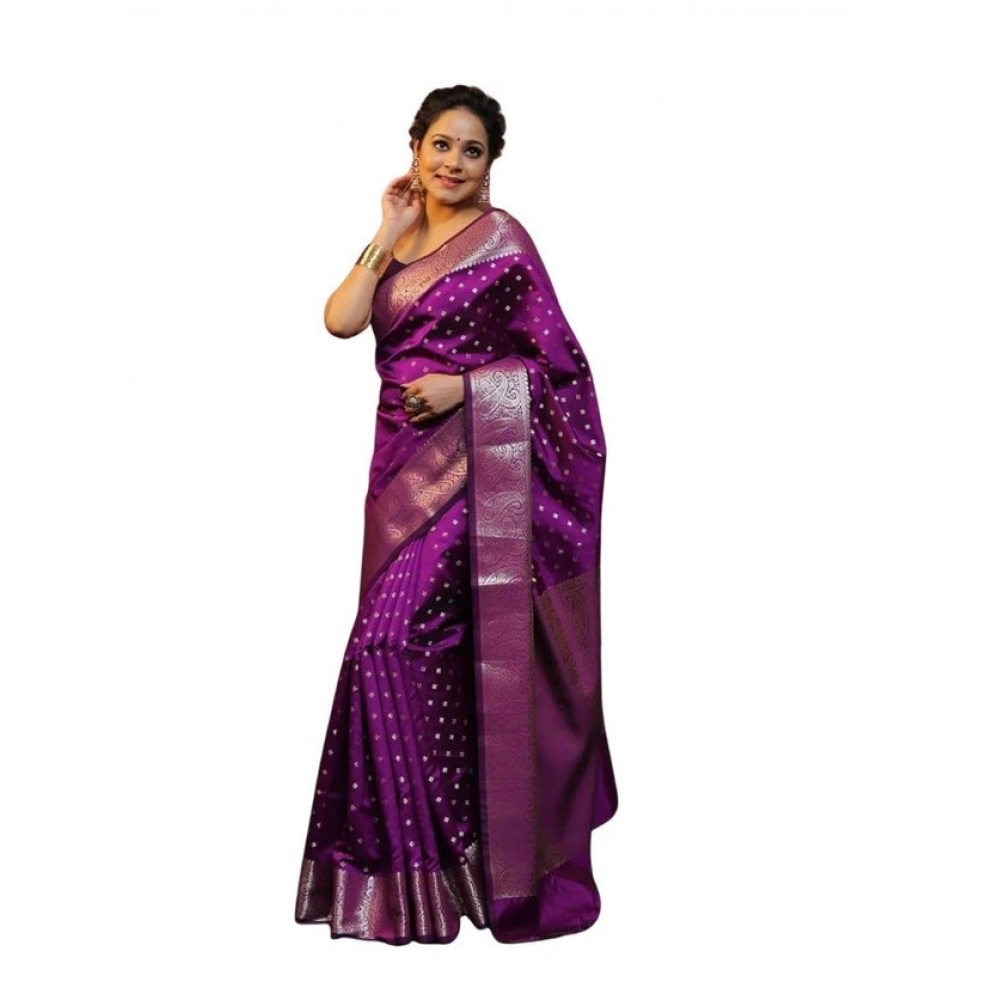 Women's Soft Lichi Silk Printed Saree with Blouse – Purple