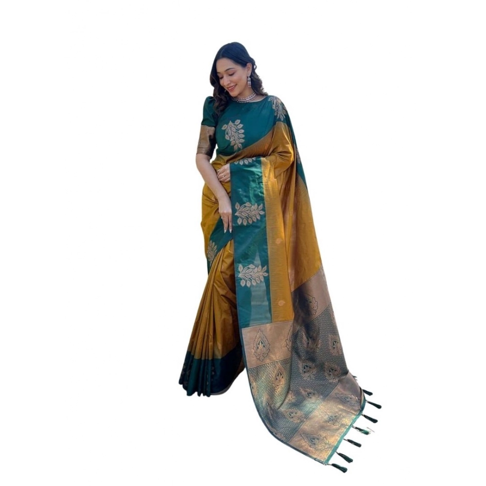 Women's Soft Lichi Silk Printed Saree with Blouse – Mustard