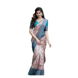 Women's Soft Lichi Silk Printed Saree with Blouse – Multicolor