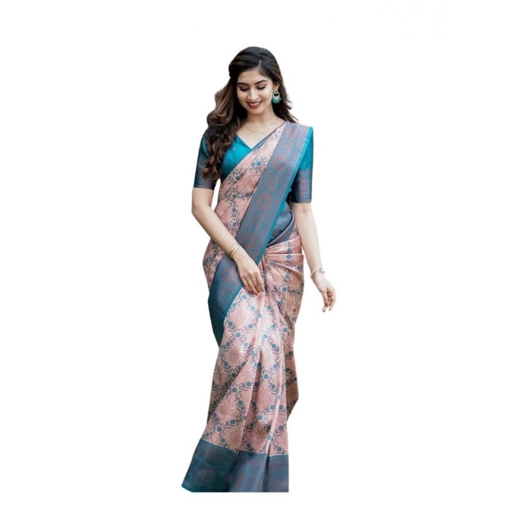 Women's Soft Lichi Silk Printed Saree with Blouse – Multicolor