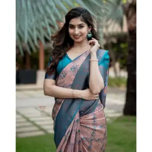 Women's Soft Lichi Silk Printed Saree with Blouse – Multicolor