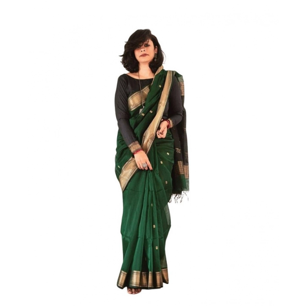 Women's Soft Lichi Silk Printed Saree with Blouse – Green