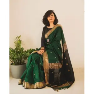 Women's Soft Lichi Silk Printed Saree with Blouse – Green