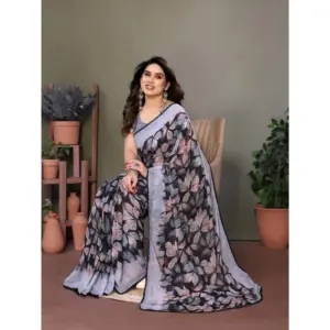 Women's Chiffon Printed Saree – Grey