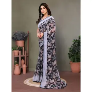 Women's Chiffon Printed Saree – Grey