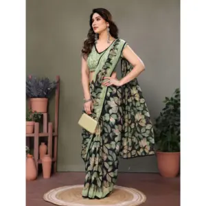 Women's Chiffon Printed Saree – Green