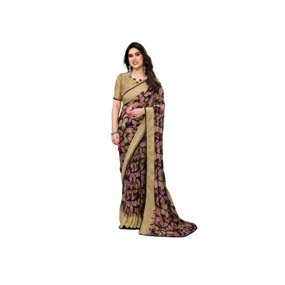 Women's Chiffon Printed Saree – Beige