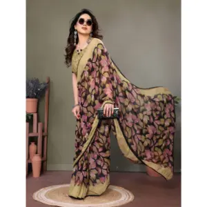 Women's Chiffon Printed Saree – Beige