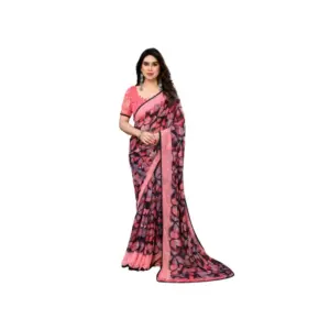 Women's Chiffon Printed Saree – Pink