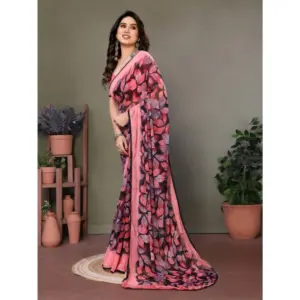 Women's Chiffon Printed Saree – Pink