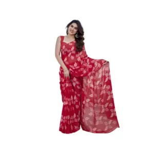 Women's Chiffon Printed Saree – Red