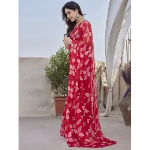 Women's Chiffon Printed Saree – Red