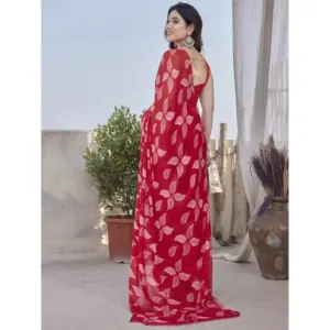 Women's Chiffon Printed Saree – Red