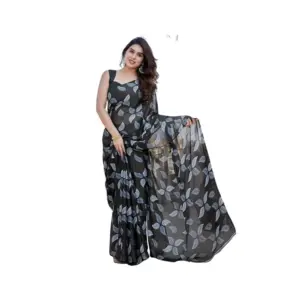 Women's Chiffon Printed Saree – Black