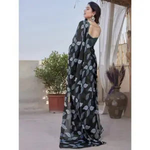Women's Chiffon Printed Saree – Black