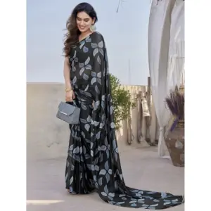 Women's Chiffon Printed Saree – Black