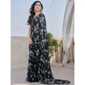 Women's Chiffon Printed Saree – Black