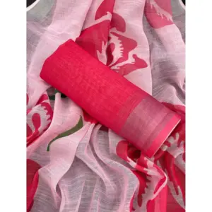 Women's Linen Cotton Printed Saree – Pink