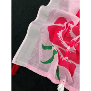 Women's Linen Cotton Printed Saree – Pink