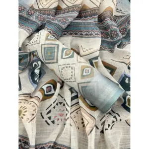 Women's Linen Cotton Printed Saree – Grey