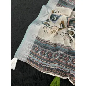 Women's Linen Cotton Printed Saree – Grey