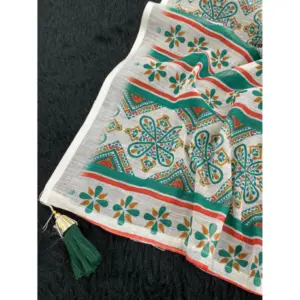Women's Linen Cotton Printed Saree – Green