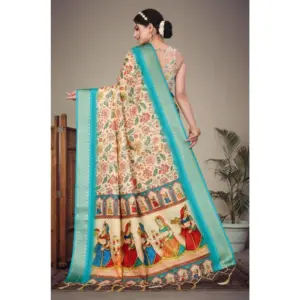 Women's Cotton Silk Printed Saree – Sky Blue