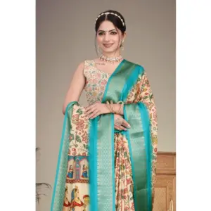 Women's Cotton Silk Printed Saree – Sky Blue