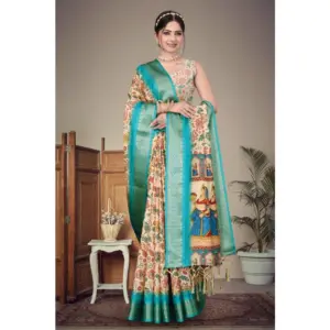 Women's Cotton Silk Printed Saree – Sky Blue