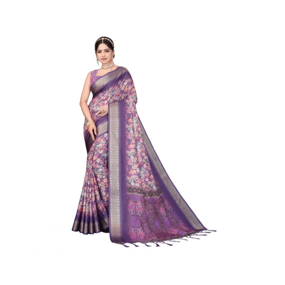 Women's Cotton Silk Printed Saree – Purple