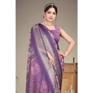 Women's Cotton Silk Printed Saree – Purple