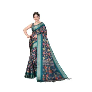 Women's Cotton Silk Printed Saree – Blue